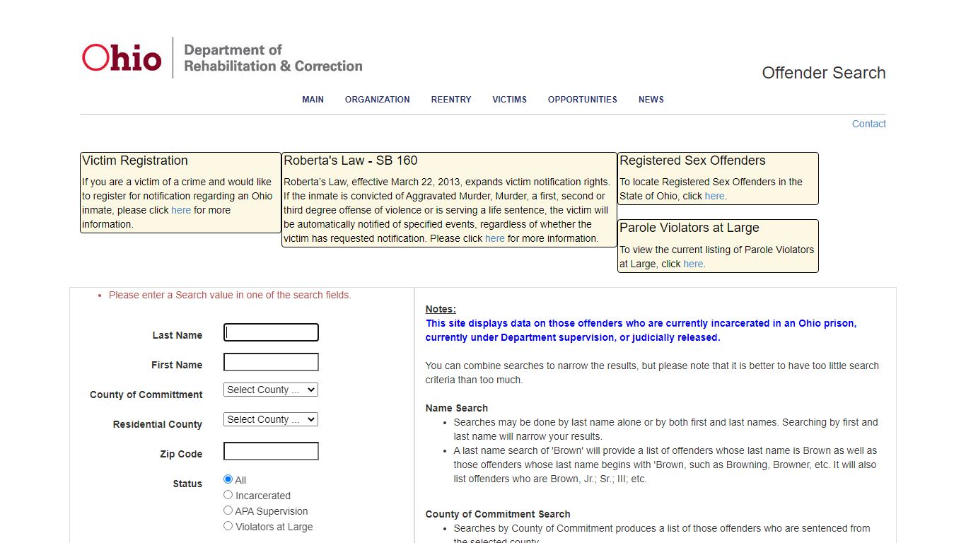 Offender Search - Ohio